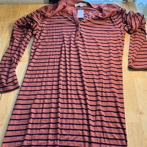 MIDI length ribbed Henley striped dress